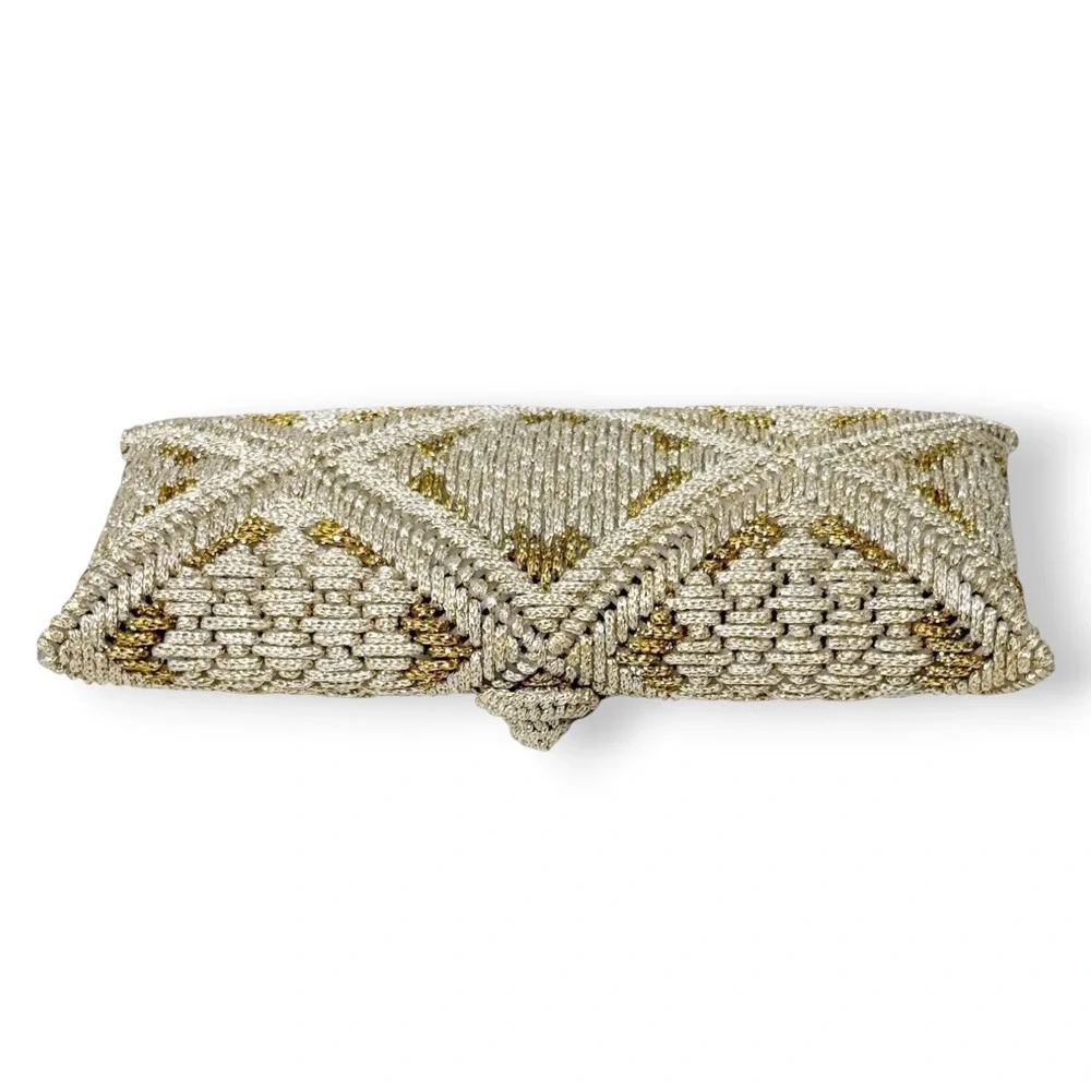 Vintage Metallic Gold Macramé Woven Envelope Clutch Bag